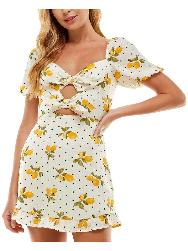 Women's Seasonal Apparel Juniors Womens Printed Mini Fit & Flare Dress