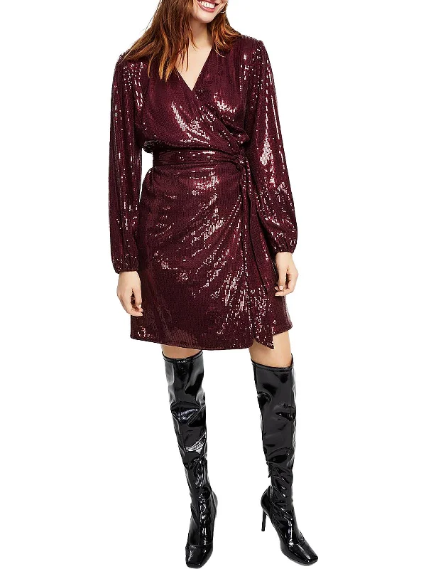 Women's Clothing Apparel Womens Sequined Knee Wrap Dress