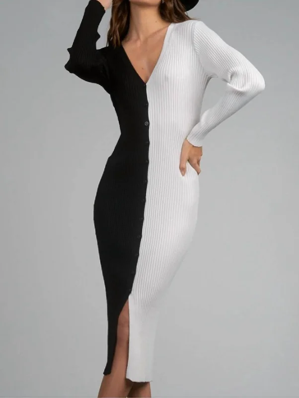 High End Fashion Ava Sweater Dress In White/black