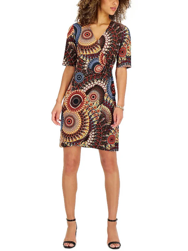 Affordable Women's Clothes Petites Womens Jersey Printed Shift Dress