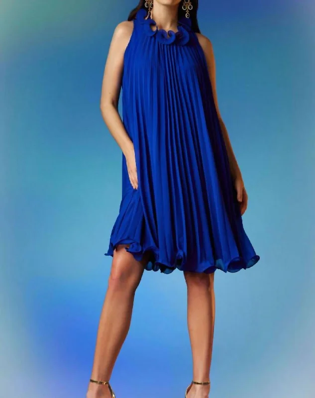 Pleated Cocktail Dress In Royal Sapphire