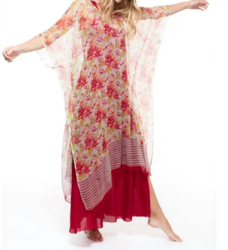 Contemporary Women's Clothing Venus Dress Hand Block Printed In Chiffon In Red