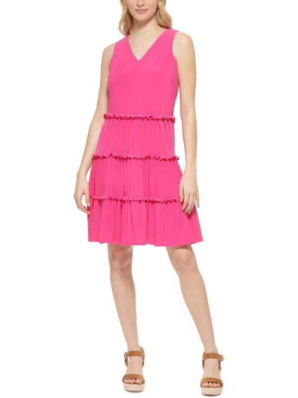 Womens Tiered Ruffle Shift Dress