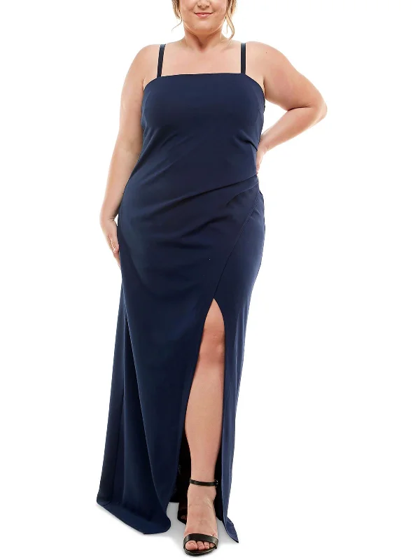 Plus Womens Square Neck Split Hem Evening Dress