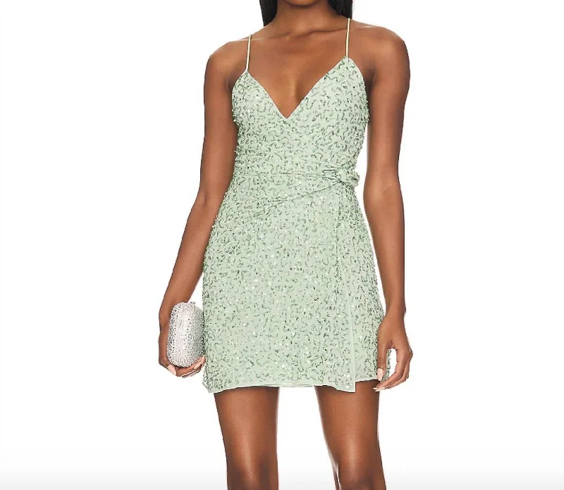 Celestine Embroidered Wrap Dress In Light Sage