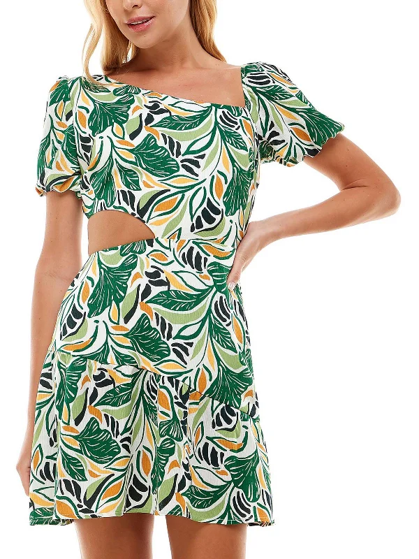 Women's Transitional Apparel Juniors Womens Printed Cut-Out Fit & Flare Dress