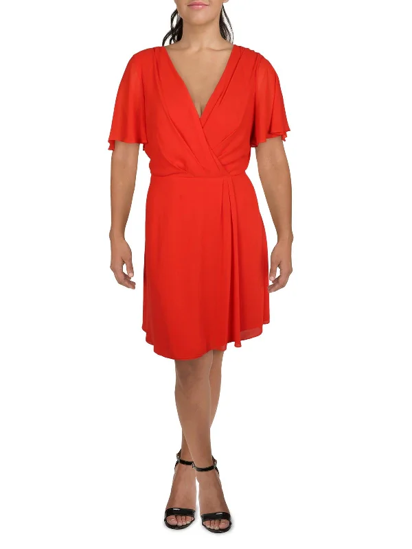 Womens Pleated Midi Wrap Dress