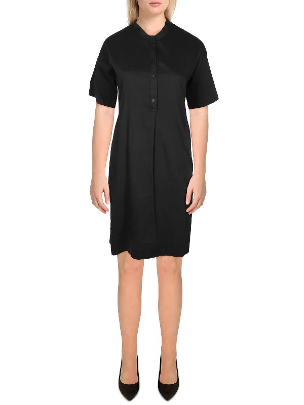 Womens Mandarin Collar Mini Shirtdress