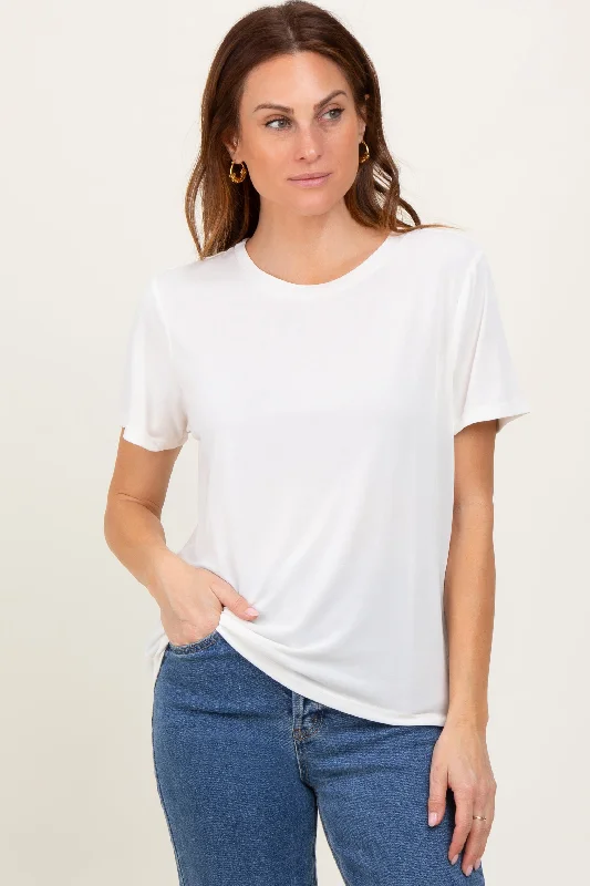 Women's Everyday Garments Cream Basic Round Neck Short Sleeve T-Shirt