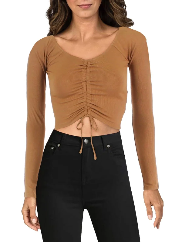 Limited Time Offer Juniors Womens Ribbed Ruched Crop Top