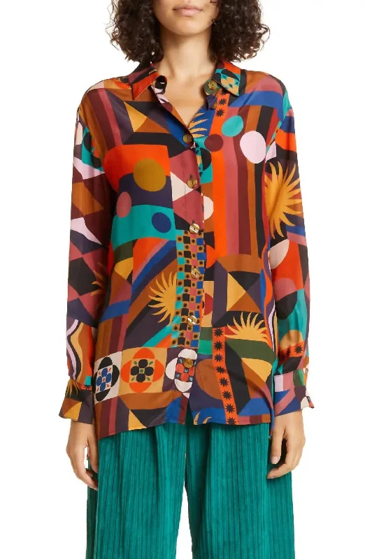 Comfortable Clothes Tropical Shapes Long Sleeve Shirt In Patterned