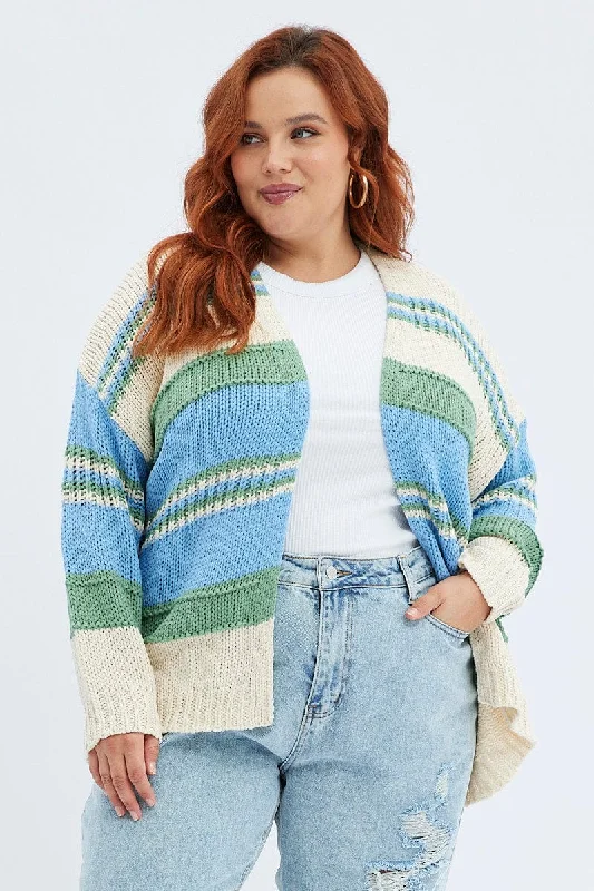 Luxury Fashion Blue Stripe Oversized Knit Cardigan