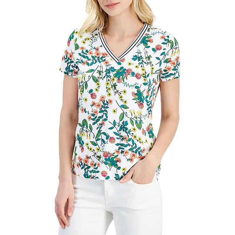 Women's Chic Outfit Womens V-Neck Floral Print Pullover Top