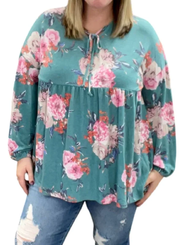 Women's Clothing for Every Season and Trend Floral Babydoll Tunic Top In Teal/pink