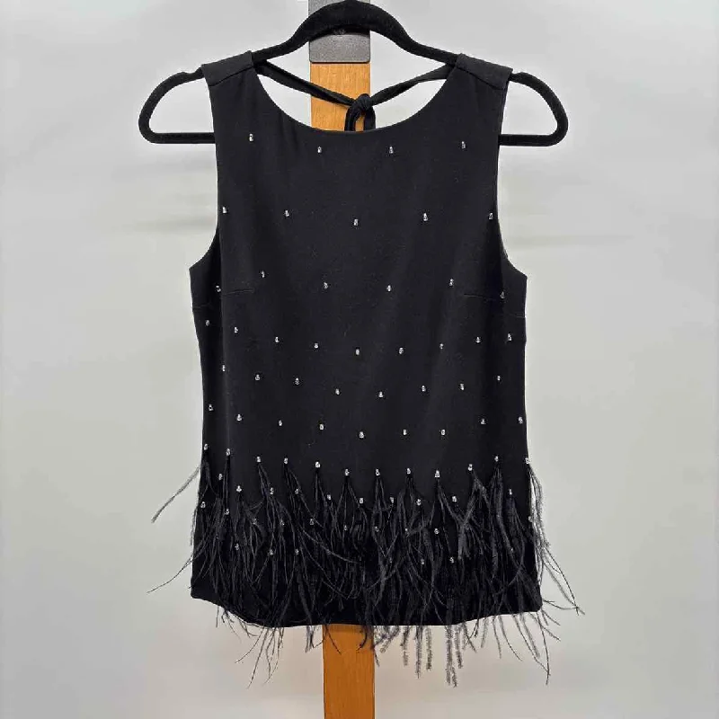 Trendy Online Boutiques Ann Taylor Women's Size XS Black Feathers Sleeveless Shirt