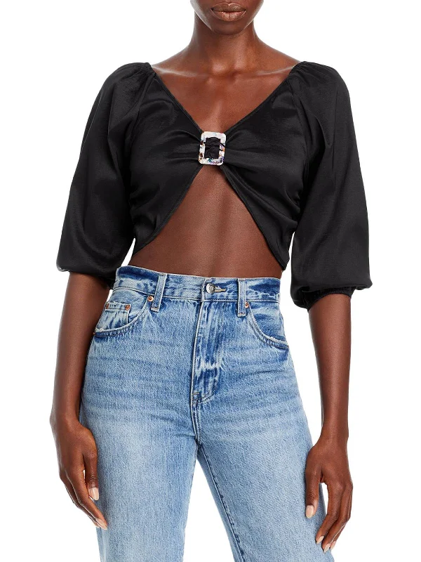 Women's Outerwear Apparel Elora Womens V-Neck Short Crop Top