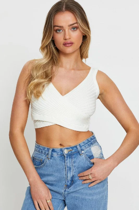 Sales Clothes White Knit Top Sleeveless