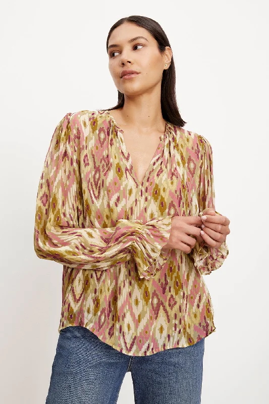 Women's Clothing Boutique KATHY PRINTED V-NECK BLOUSE