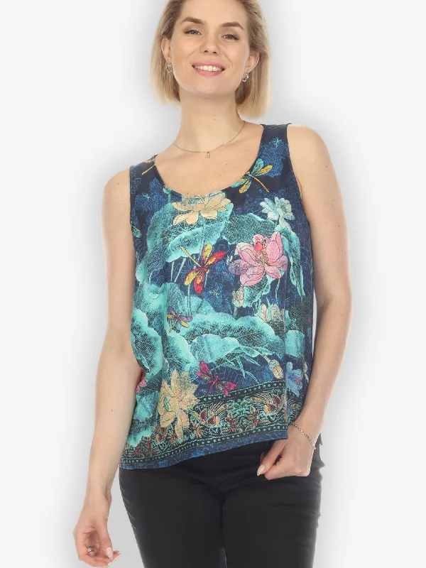 Trendy Women's Dresses Online Dragonfly Lotus Turquoise Tank Top