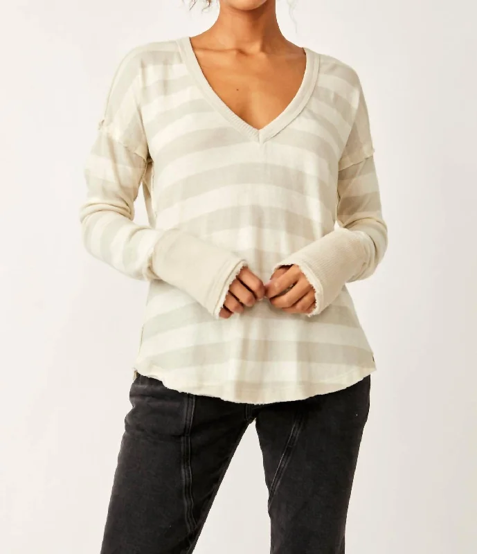 Day To Night Styles Sail Away Long Sleeve Tee In Natural/tan Stripes