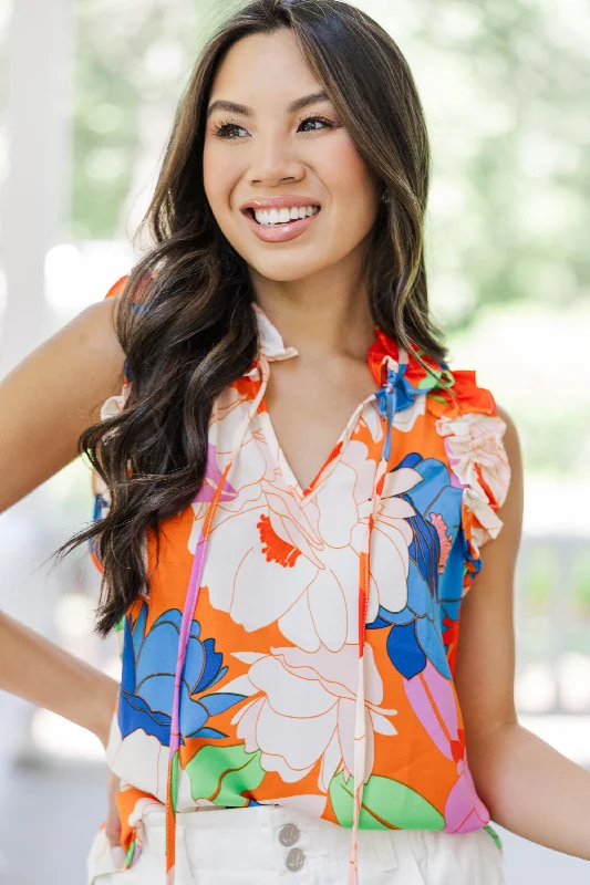 Women's Casual Apparel For Weekends Treat Yourself Orange Floral Tank