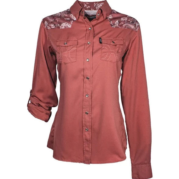 Fashionable Women's Casual Apparel Hooey Women's Sol Marsala & Floral Pattern Long Sleeve Snap Shirt