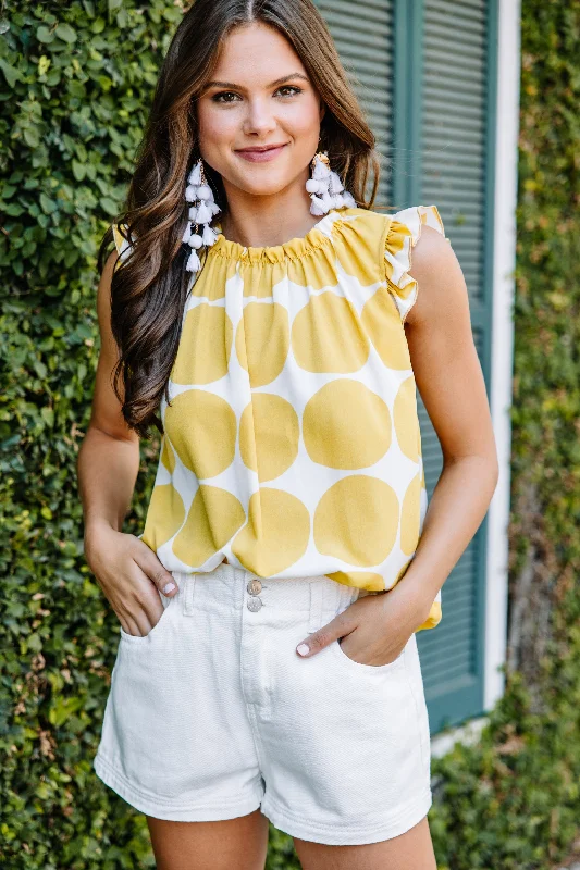 Stylish Women's Apparel On My Mind Mustard Yellow Polka Dot Tank