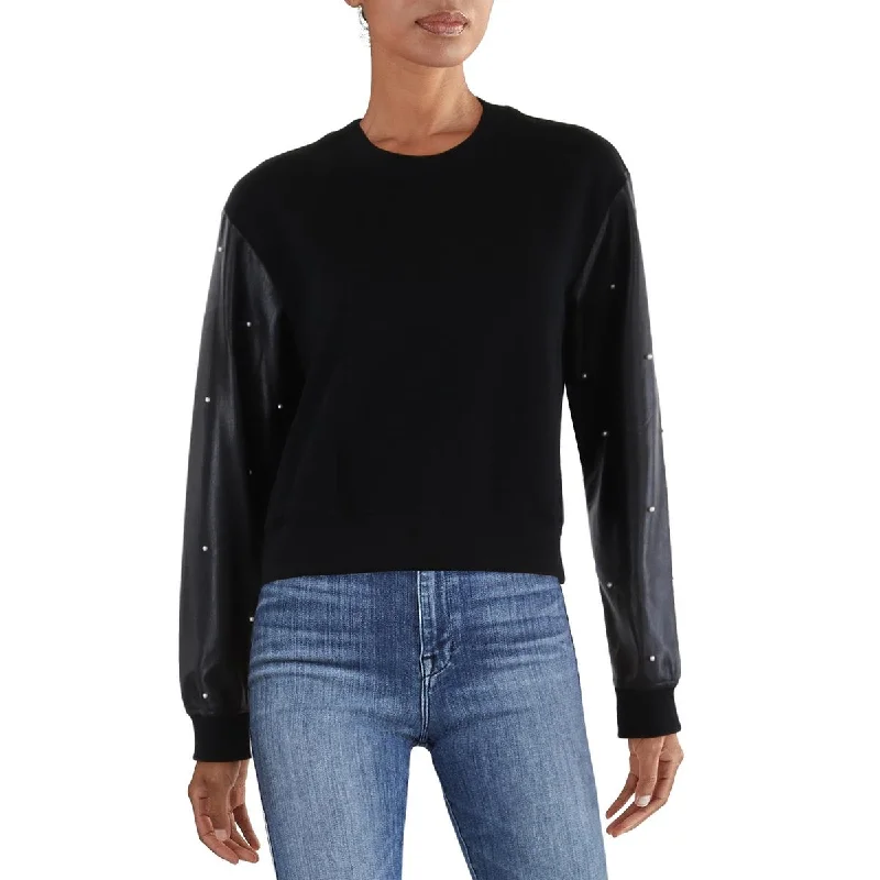 Women's Clothes And Garments Payton Womens Faux Leather Trim Beaded Sweatshirt