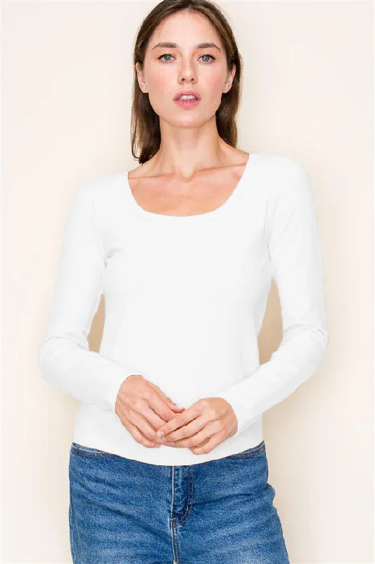 Best Boutiques Online White Seam Back Basic Long Sleeve