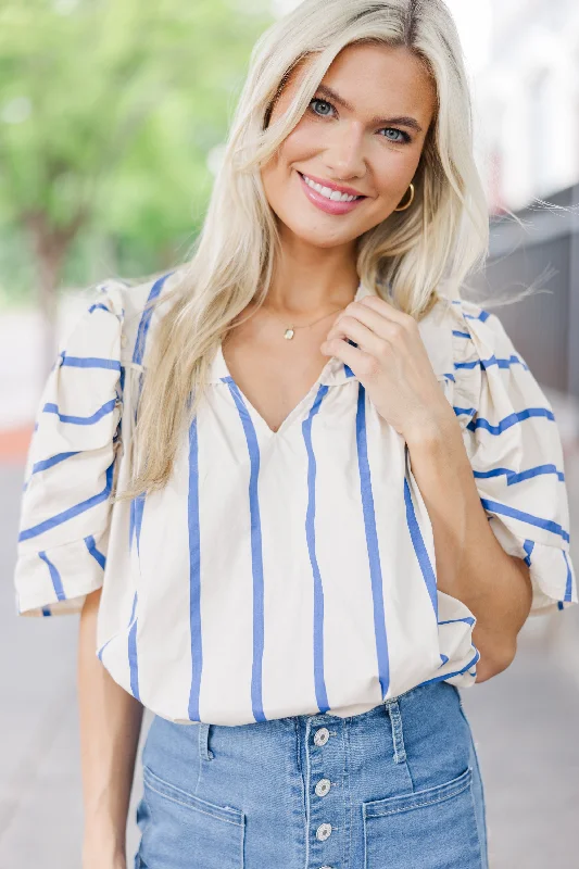 Women's Weekend Outfit Take A Chance Blue Striped Blouse