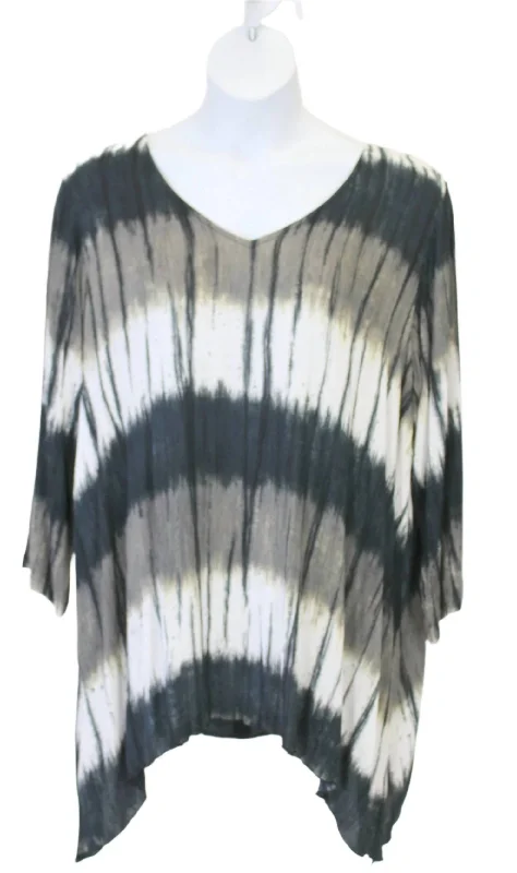 Women's Outerwear for All Weather Conditions Women's Tie Dye Shark Bite Hem Tunic - Plus In Black & Grey