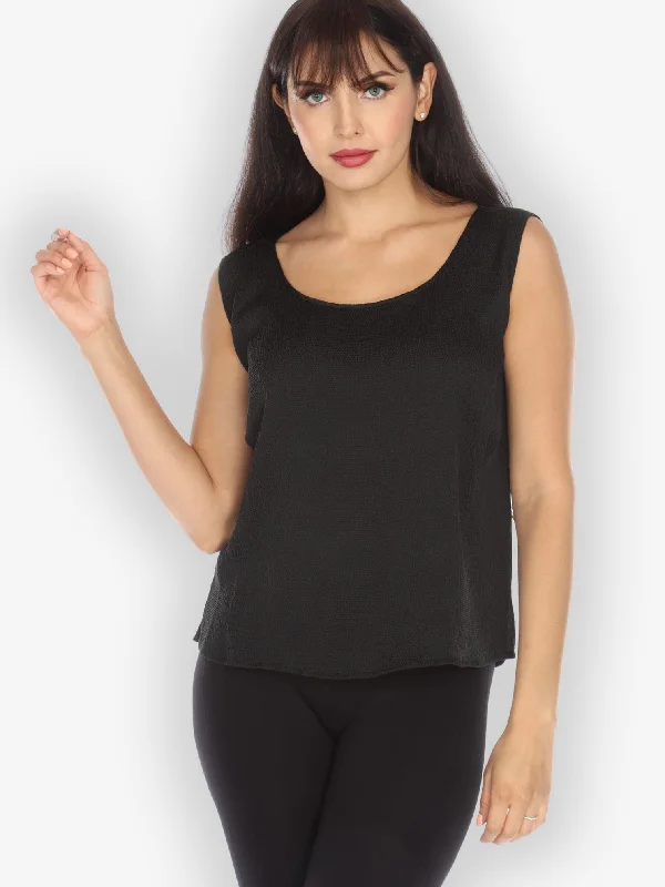 Women's Street Style Casual Wear Silk Black Tank Top