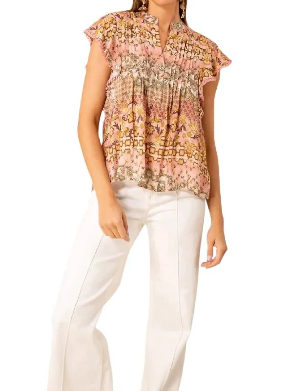 Casual Chic Pintuck Short Sleeve Top In Pink