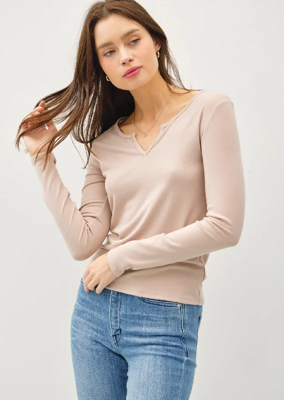 Shop Ladies Clothes Notched Ultra Soft Basic Long Sleeves - 5 Colors!