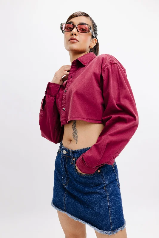 Bold Fashion Burgundy Full Sleeves Crop Shirt