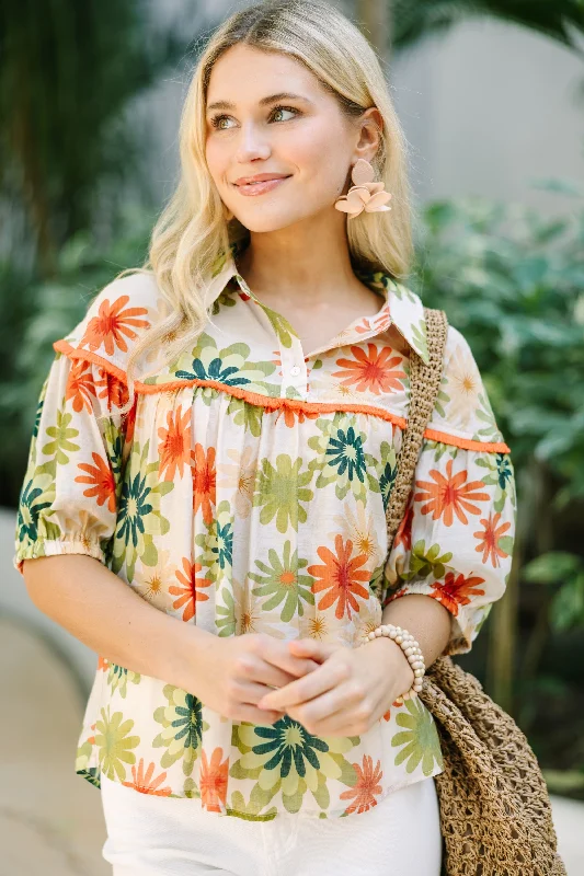 Chic Casual Wardrobe Essentials Stay A While Orange Floral Blouse