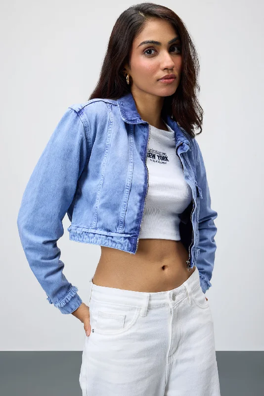 Trendy Street Style Imperial Cropped Denim Jacket