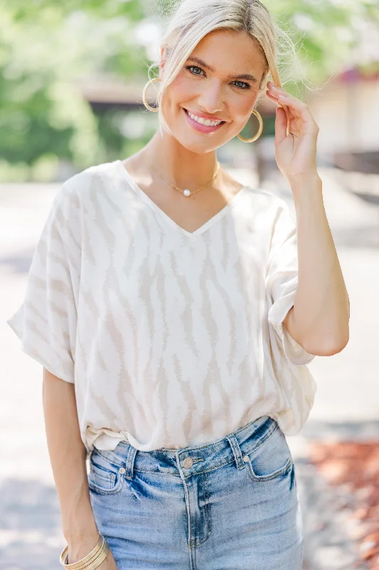 Clothing Online Just Say So Taupe Brown Tiger Stripe Blouse