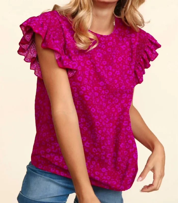 Women's Trendy Activewear Apparel Round Neck Floral Top With Back Neck Button In Multi