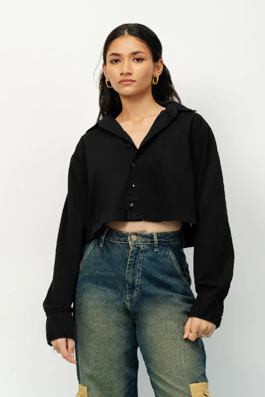 Flash Sale Event Black Full Sleeves Crop Shirt