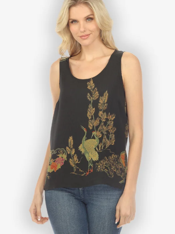 Exclusive Women's Fashion Collection Antique Crane Silk Tank Top