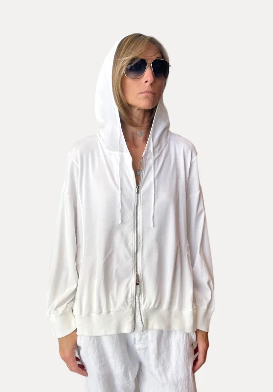 Women's Resort Apparel Regular Fit Stretch Cotton Jersey Jacket w/ Hood - White