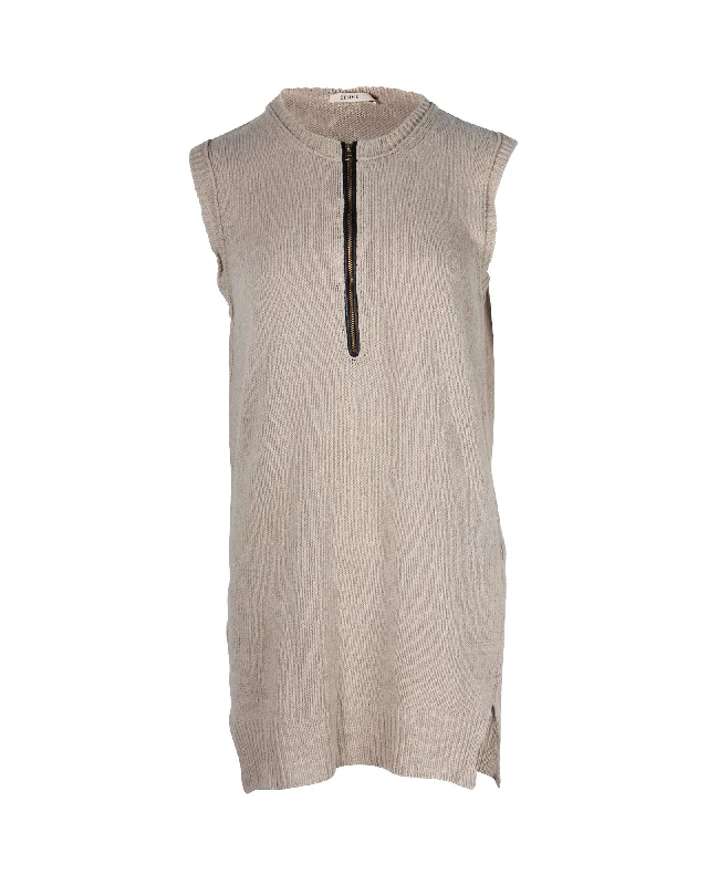 Women's Outerwear for All Weather Conditions Celine Half Zip Sleeveless Knit Top in Beige Linen