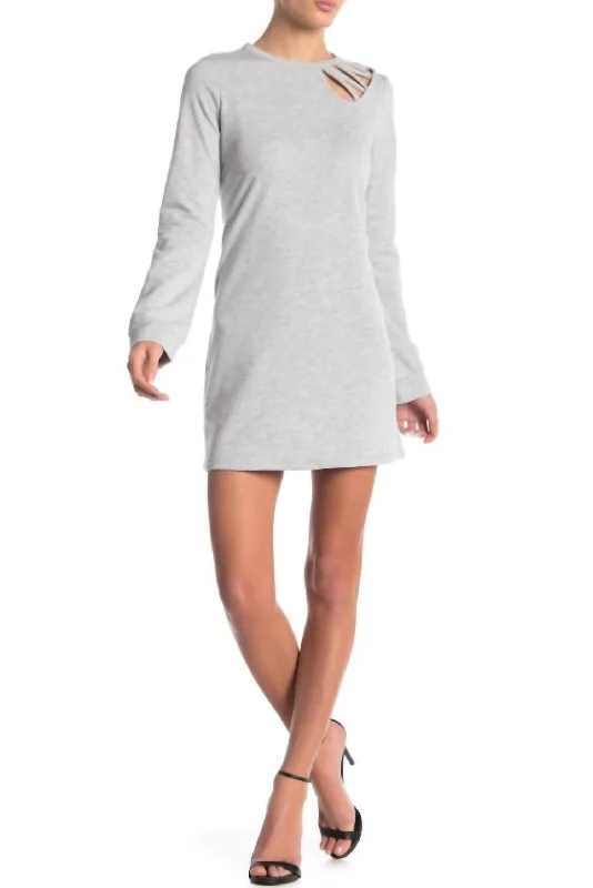 Women's Athleisure Apparel Juniors Cutout Heather French Terry Sweatshirt Dress In Gray