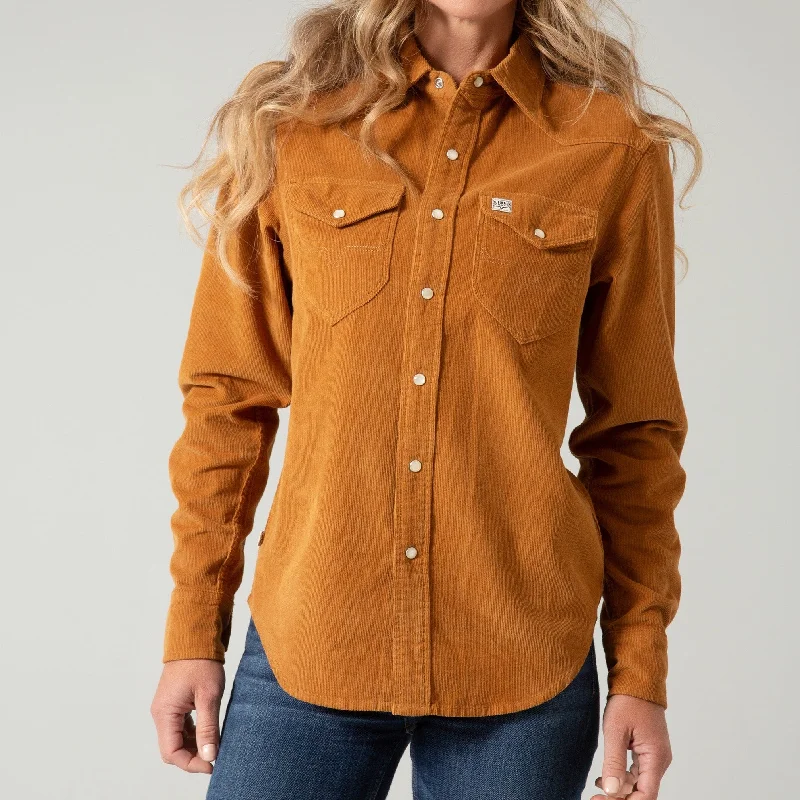 Women's Contemporary Apparel Kimes Ranch Women's Camel Dixon Cord Button Down Long Sleeve Shirt