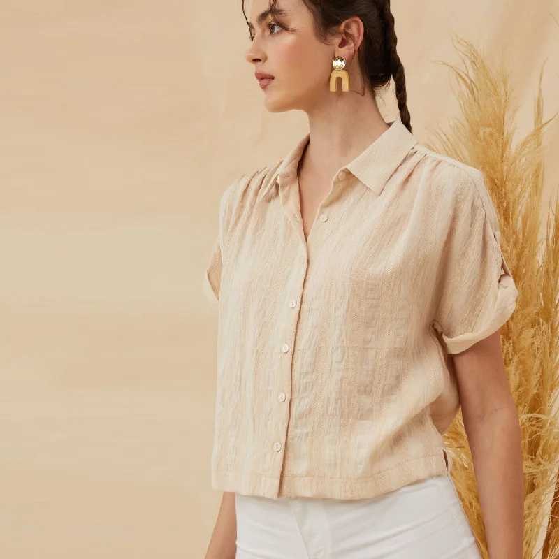 Exclusive Women's Fashion Collection Button Up Crop Top (Cream)