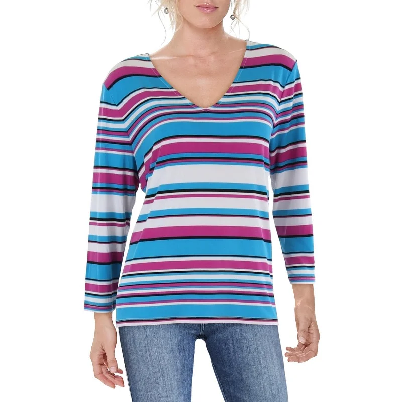 Women's Elegant Formal Outfit Womens Striped V-Neck Pullover Top