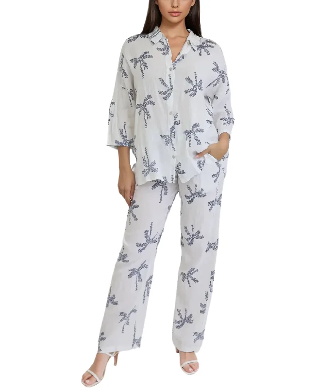 Timeless Women's Apparel Linen Palm Tree Print Top & Pants - 2 Pc Set