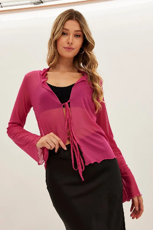 Women's Sports Apparel Pink Mesh Cardigan Long Sleeve