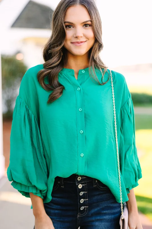 Clothing Brands Fate: Far From Over Kelly Green Puff Sleeve Blouse